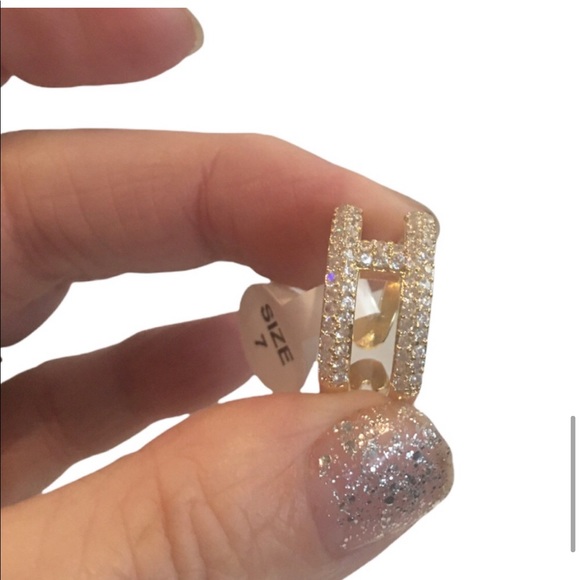 18K Gold Plated Pave CZ Stone Double Band Ring Size 7 Brand New - Picture 11 of 14